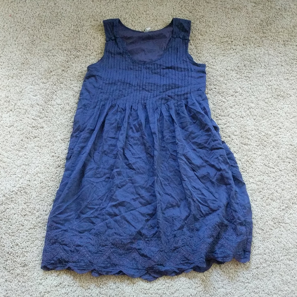 Joie Embroidered Pocket Blue Dress XS Silk Cotton
